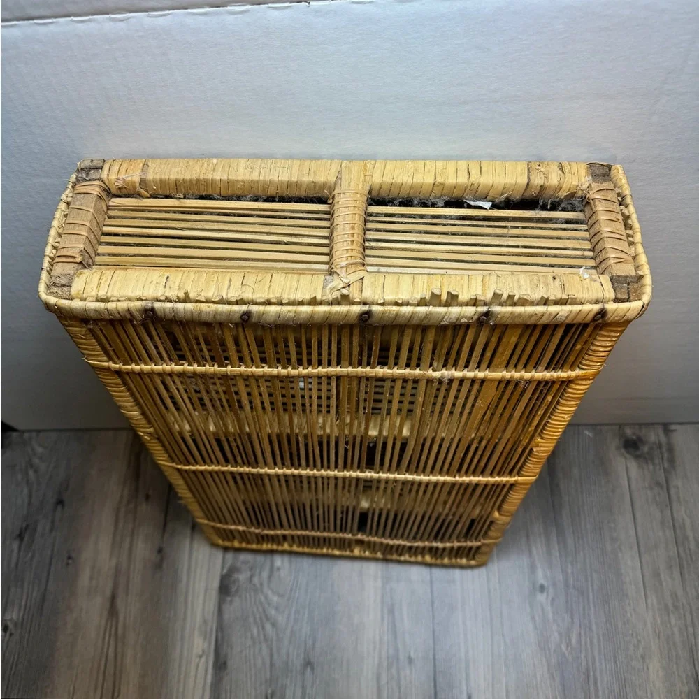 Vintage Wicker Rattan Three Tier Bathroom Shelving Storage Unit Etagere